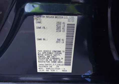 2015 Nissan Altima 2.5 S z USA, uszkodzony, nr VIN 1N4AL3AP2FC271910